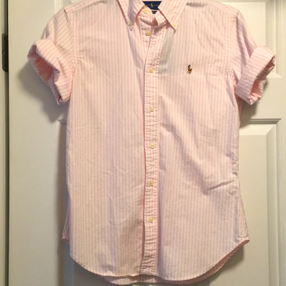 Pink striped polo